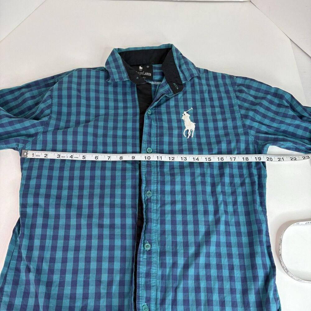 Vintage Polo Ralph Lauren Button Up Shirt, Blue Checkered Small Large Horse Logo - Picture 5 of 7